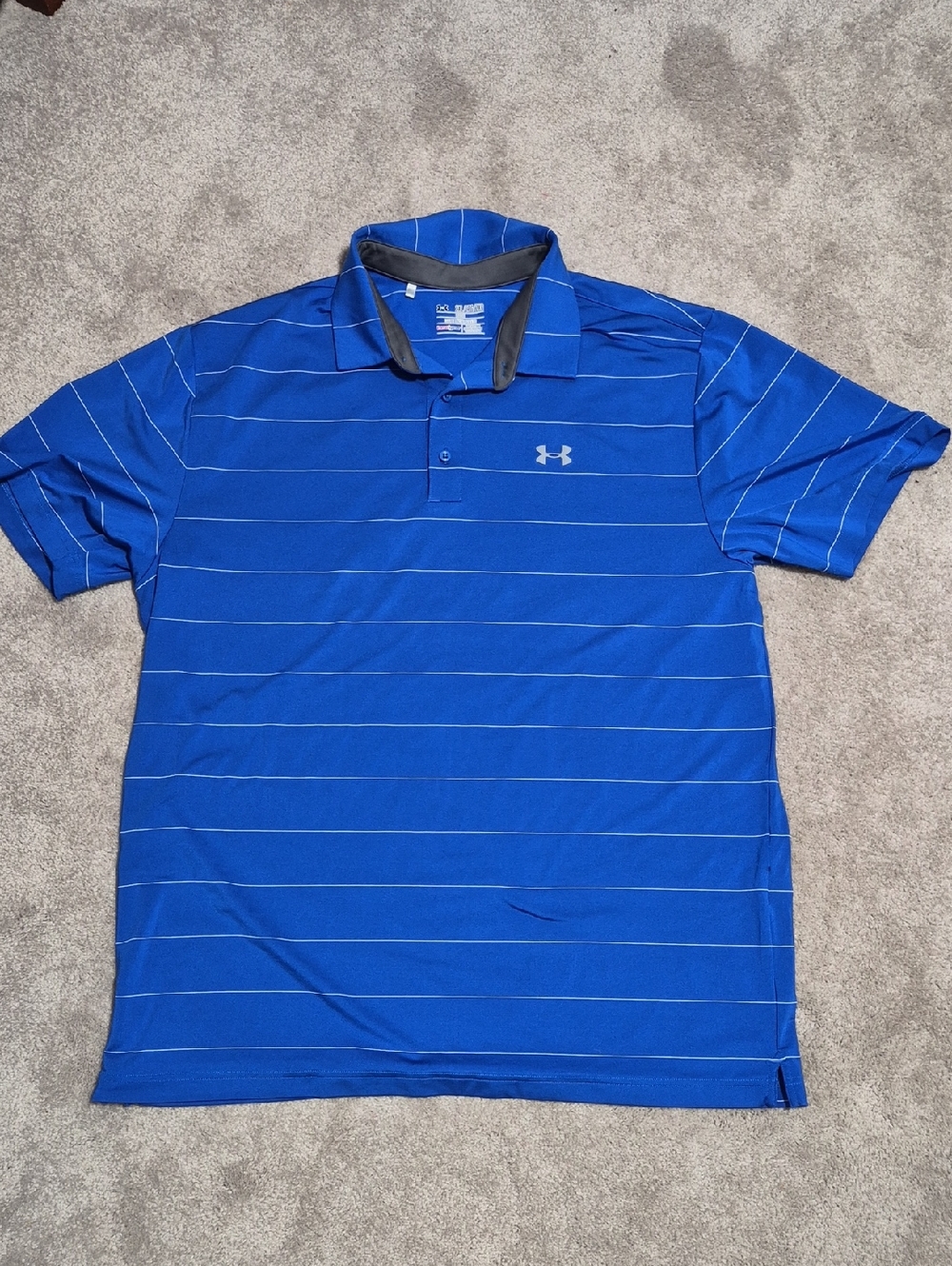 Under Armour Royal Blue Striped Polo with Gray Trim Size 2XL
